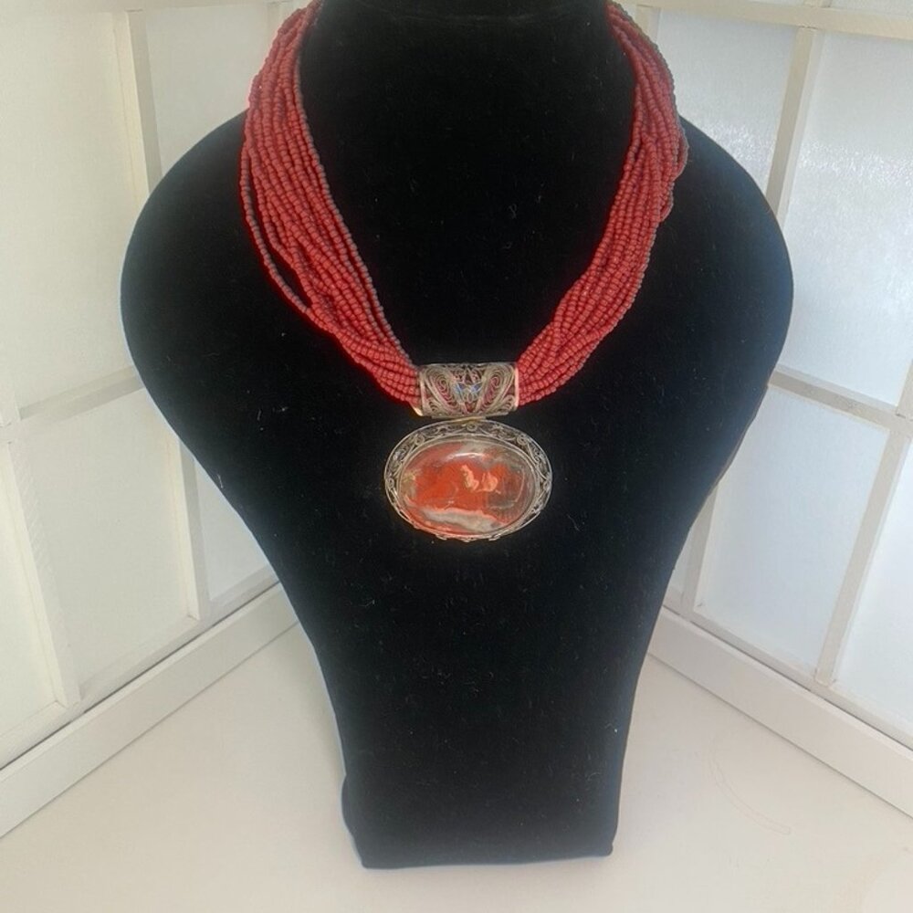 Barbara Garwood Agate Necklace Mongolian Art Sterling Silver Collectable